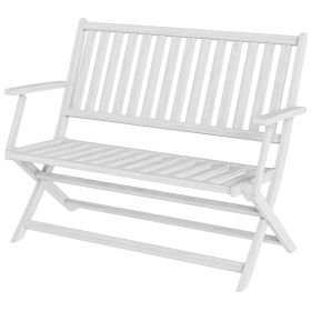 2-Person Foldable Wood Outdoor Bench with Backrest and Armrests for Garden, Porch, Park, Balcony, White