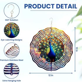 Peacock Wind Spinners Outdoor - 3D Stainless Steel Metal Kinetic Spinner 12 inch - Gardening Gifts for Women, Peacock Yard Art Home Garden Decor