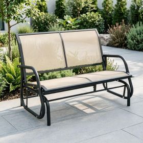 Beige 2-Person Outdoor Glider Bench Patio Double Swing Rocking Chair with Coated Steel Frame for Backyard Garden Porch