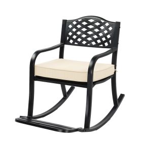 Metal Rocking Chair, Outdoor Rocking Bench with Cushion, Patio Rocker with Footrest, Weatherproof Rocking Chair for Outside, Patio, Garden