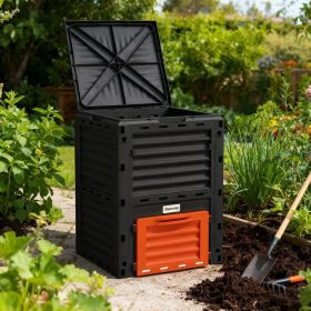 Garden Compost Bin 80 Gallon Outdoor Large Capacity Composter Fast Create Fertile Soil Aerating Box, Orange