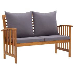 Garden Bench Dark grey cushions, Natural wood