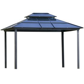 10' x 12' Hardtop Gazebo Canopy with Polycarbonate Double Roof, Aluminum Frame, Permanent Pavilion Outdoor Gazebo with Netting and Curtains for P