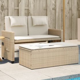 Garden Bench Beige PE rattan, powder-coated steel, polyester Medium