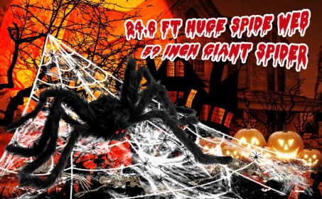 Halloween Decorations - 295" Halloween Spider Web Decorations Outdoor + 59" Giant Fake Spider with Triangular Huge Spiders Web - Scary Decor Clea