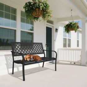 Outdoor Garden Bench with Anti-Rust Metal Powder Coated Frame, Patio Bench for Front Porch Park (Color: Black)