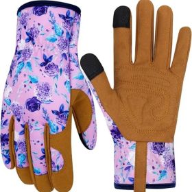 Leather Gardening Gloves for Women Thorn Proof Garden Gloves Touch Screen Working Gloves Gifts  Medium (Color: Colorf)