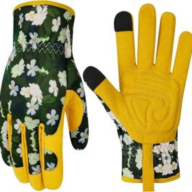 Leather Gardening Gloves for Women Thorn Proof Garden Gloves Touch Screen Working Gloves Gifts  Medium (Color: Colori)