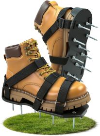 Lawn Aerator Shoes for Lawn, Soil Yard Aerator Tool with Hook & Loop Straps for Effectively Aerating (Material Type: Black   Steel Spike)