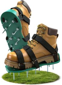 Lawn Aerator Shoes for Lawn, Soil Yard Aerator Tool with Hook & Loop Straps for Effectively Aerating (Material Type: Green   Steel Spike)