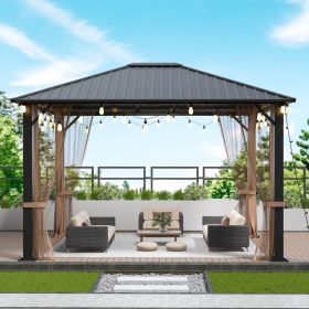 10x12 Hardtop Metal Gazebo,Heavy Duty Pergola with Mosquito Nets&Galvanized Steel,Sturdy Outdoor Canopies Tent,Suitable for Gardens,Patio,Backyar (Color: as Pic)